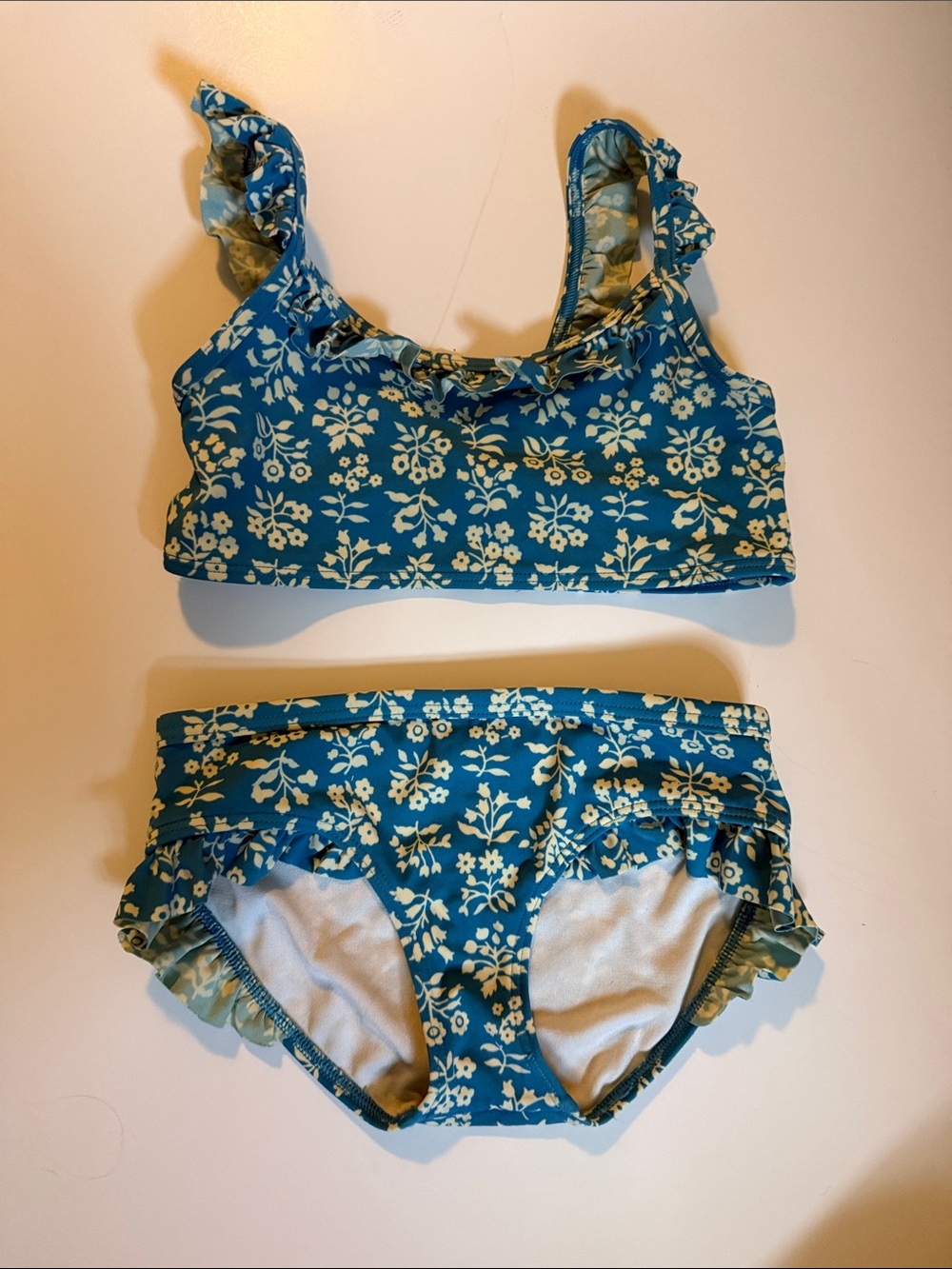 Boden sz 6/7 Kids Floral Ruffle Tankini Swimsuit - Blue great pre owned cond